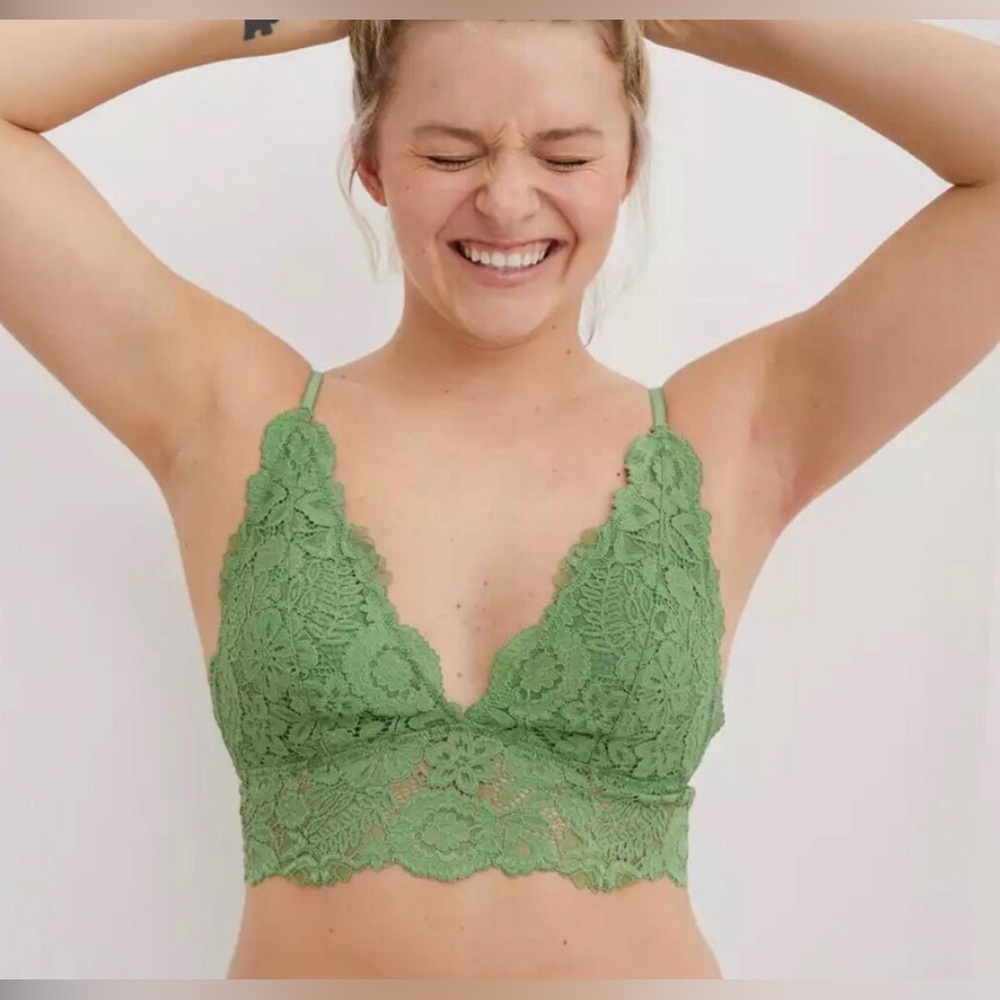 Aerie Bluegrass Lace Padded Plunge Bralette Size Large New With Tags